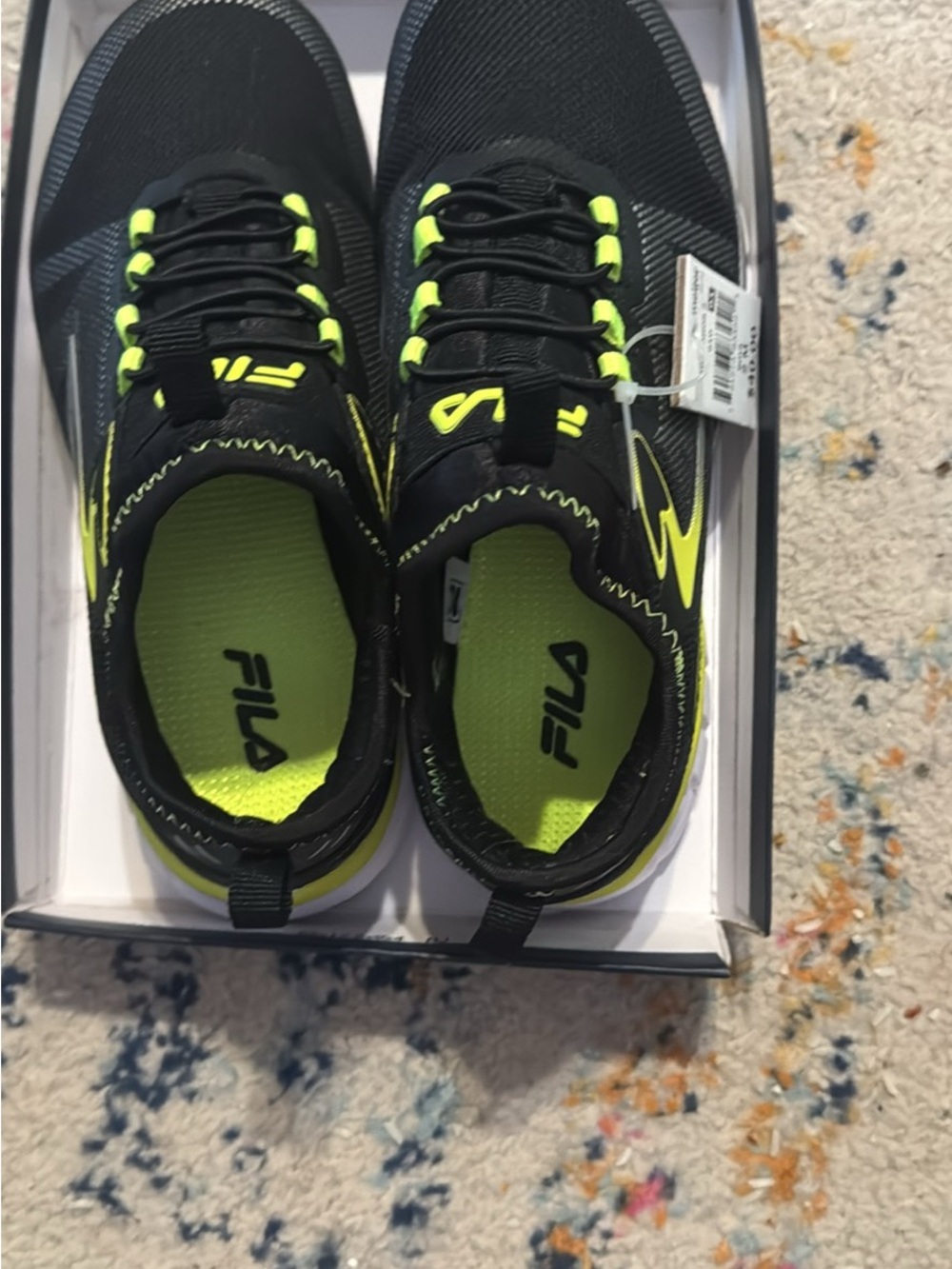 Fila Men’s Black and Neon Green Athletic Sneakers